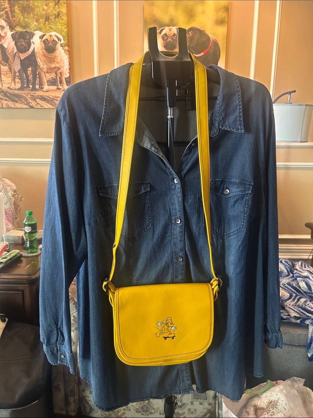 Coach Yellow Leather Crossbody Bag with Embossed Character